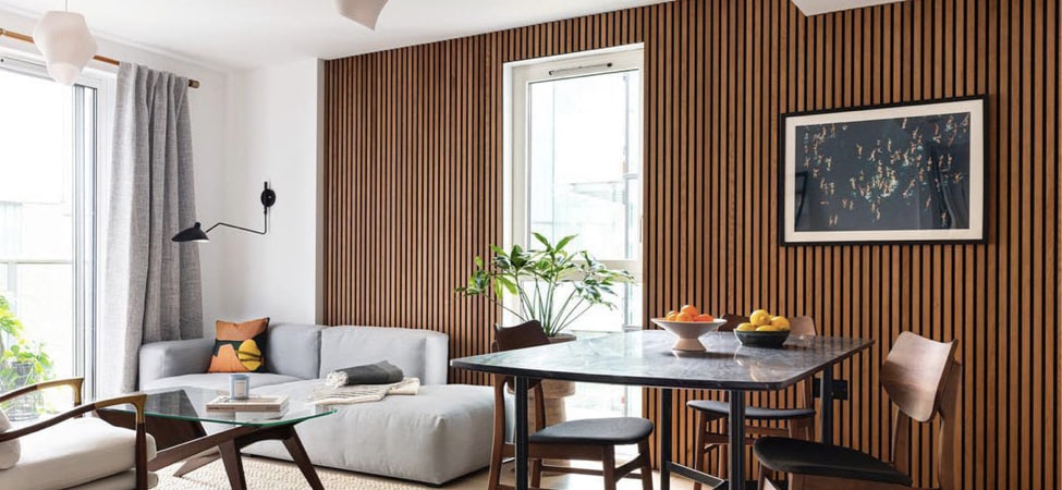 Nord Slat Panels Installed on a Dining Room Accent Wall